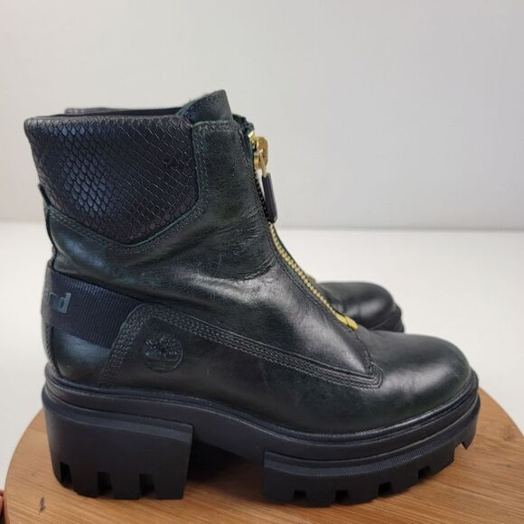 Timberland Everleigh Boot Front Zip Mid Boots Green Leather Womens 7.5 Platform - Picture 5 of 13
